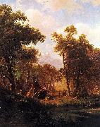 Albert Bierstadt Indian Encampment, Shoshone Village - in a riparian forest, western United States oil painting